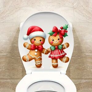 Gingerbread Man and Woman Bathroom Sticker for Festive Christmas Atmosphere